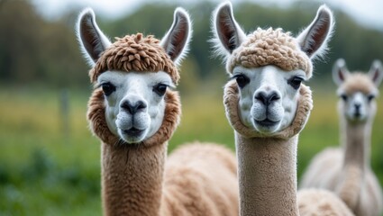 Obraz premium Alpacas making humorous expressions for the camera