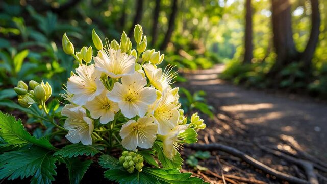 Clematis Virginiana blooms beside a trail in a State Park.