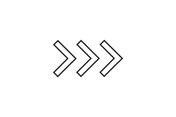 three outlined right-pointing chevrons vector isolated on white background.