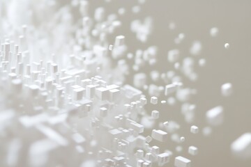 White shapes move dynamically over a backdrop of binary coding in a digital composition, white shapes moving over binary coding