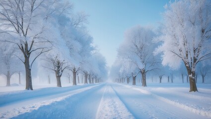 Fototapeta premium A peaceful winter vista displaying snow-covered trees within a clear white setting