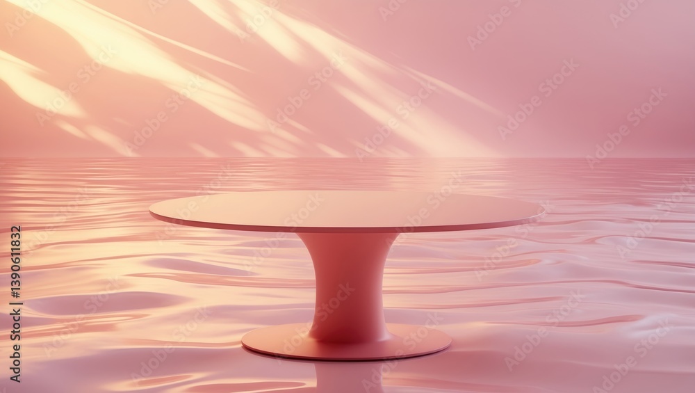 Poster unoccupied table on a bright surface. arrangement with abstract shadows and reflections. presentatio