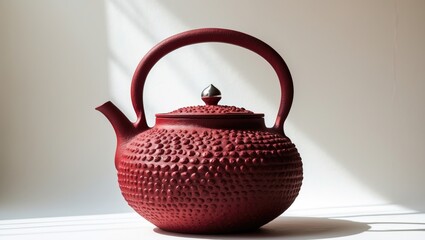 White background featuring a red teapot