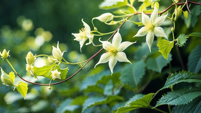 Clematis x Fargesioides flowers displayed against the backdrop