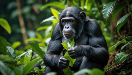 A bonobo chimpanzee in the wild