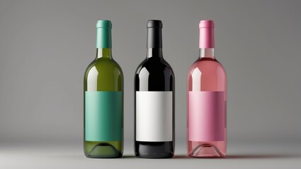 Three Bottles Wine Bottle Mock-Up - Blank Label