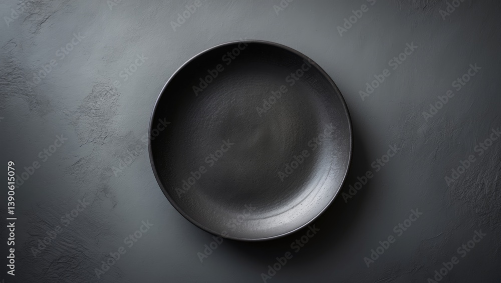 Poster dark round plate made of ceramic with texture. background close-up. space available for text.