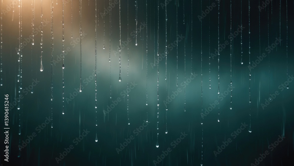 Aufkleber animation of raindrops falling in slow motion against a dark background with fog, highlighted from a