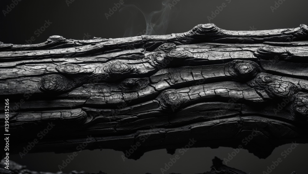 Poster Burnt log texture in charcoal. Toned