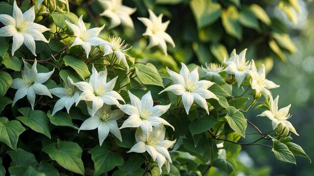 Flourishing white clematis