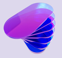 glass shapes with colorful reflection in Spiral motion. Purple-Blue Gradient colors
