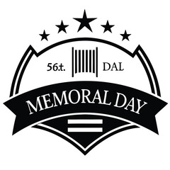 Memorial Day Emblem: A striking emblem, presented in black and white, boldly commemorates Memorial Day, evoking a sense of honor, remembrance, and solemnity, featuring stars and stripes.