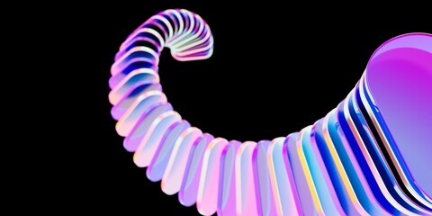 Translucent Spiral Ribbon Shapes in Vibrant Pink, Purple, and Blue Gradient on Black Background