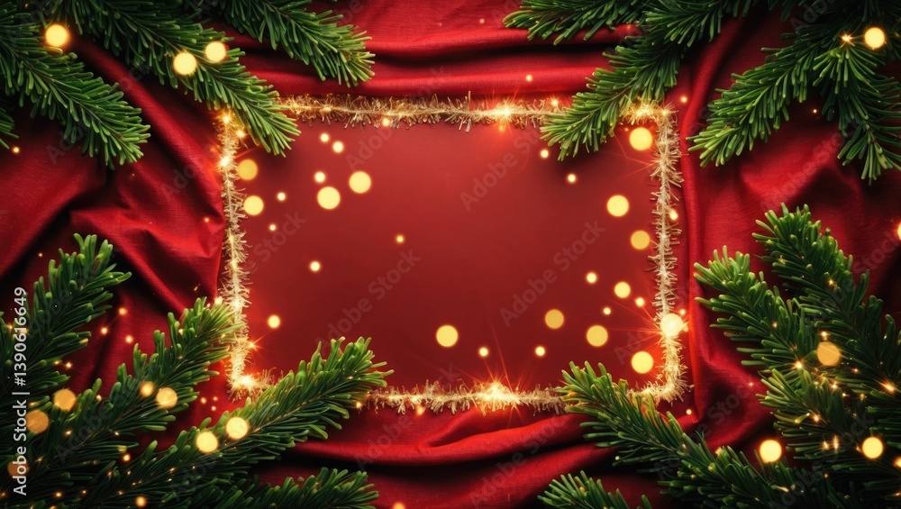 Aufkleber Yuletide scenery with a Christmas tree and glittering bokeh lights on canvas. Space for text