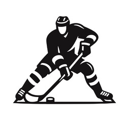 Hockey player preparing to shoot a puck in a dynamic pose bold black outlines  flat icon style 