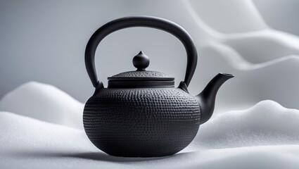Isolated white background featuring a Chinese traditional black iron teapot