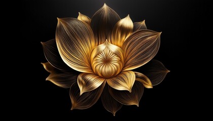 golden fractal flower on black background for design