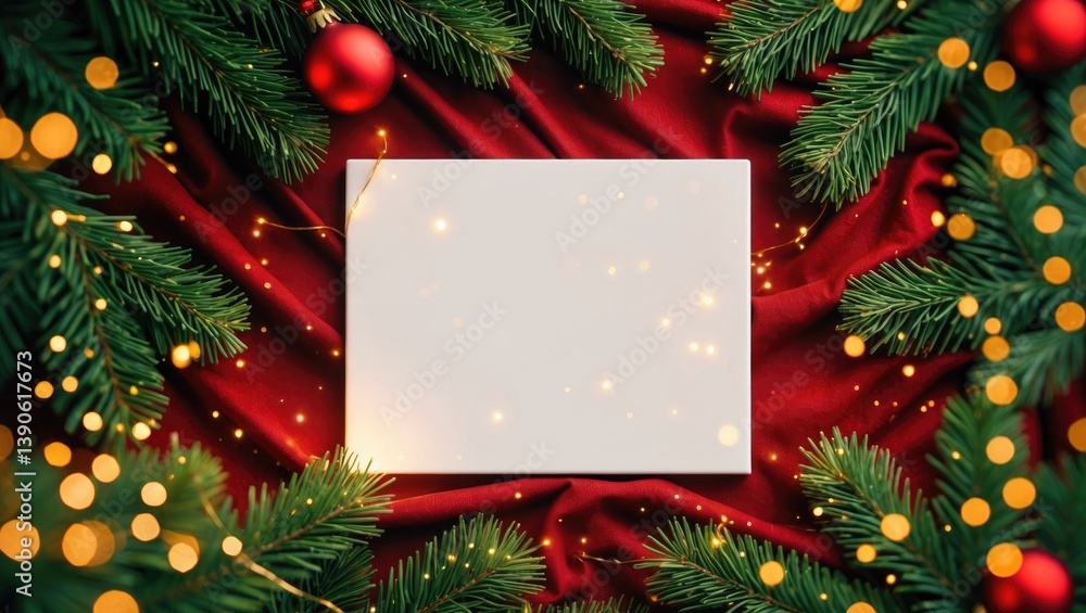Aufkleber Festive setting with a xmas tree and sparkling bokeh lights on canvas. Text space available