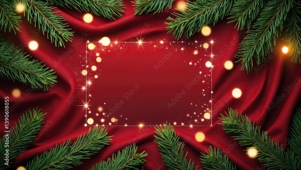 Aufkleber Holiday backdrop featuring a Christmas tree and shimmering bokeh lights on canvas. Area for text