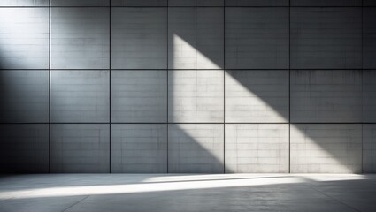 Obraz premium A minimalist concrete wall highlighted by a diagonal ray of light on the floor.