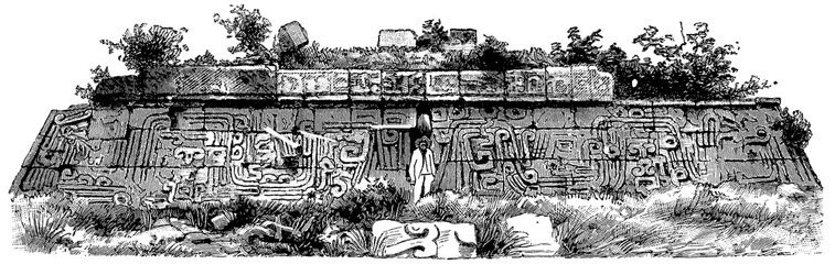 Pyramid of Xochicalco (Mexico). American antiquities. Publication of the "Meyers encyclopedia", Vol. 7, Leipzig, Germany, 1910.