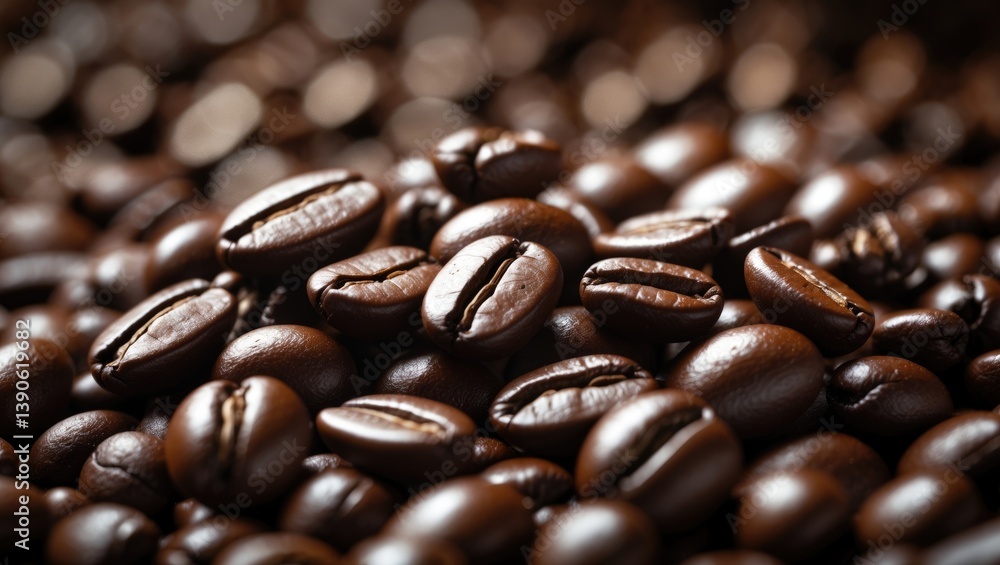 Poster Close-up of decaffeinated coffee beans without caffeine