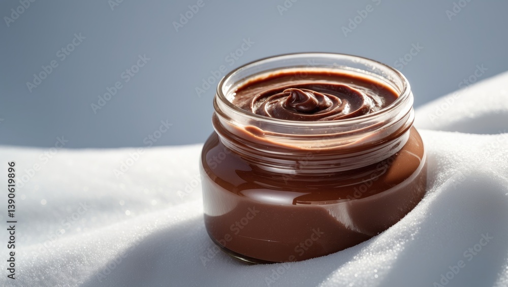 Aufkleber glass jar of chocolate spread with hazelnuts set on a white background.