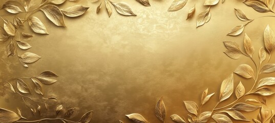 A floral golden background with embossed botanical patterns, delicate leaf detailing, and shimmering highlights. A nature-inspired, luxurious design