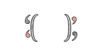 Obraz premium Stylized bracket punctuation marks with a hatched effect on a plain background