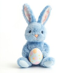 Obraz premium Blue Easter Bunny Plush Toy With Decorated Egg