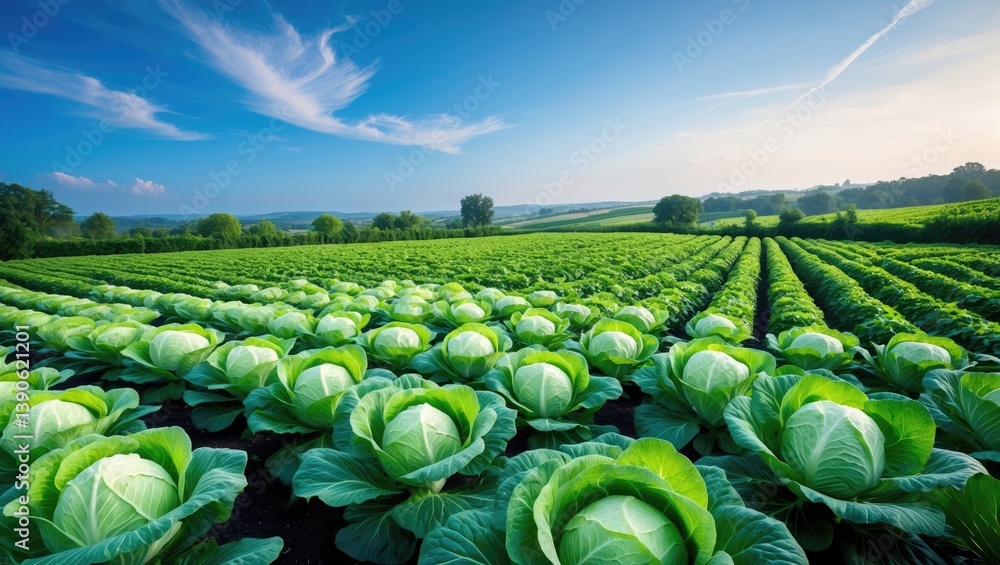 Poster rows of vegetables include cabbages.