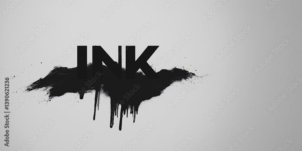 Poster ink splash lettering: bold ink text, artfully splattered and dripped with ink, creating a stark and 