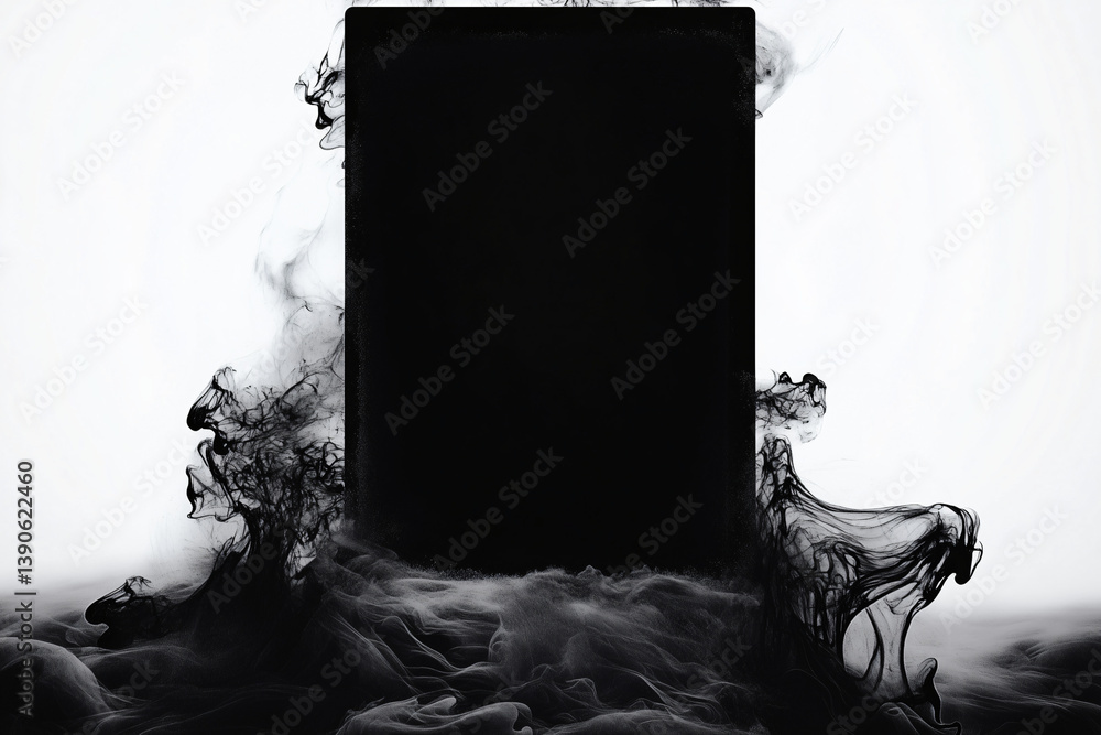 Aufkleber abstract black square with smoke: a minimalist composition featuring a black square suspended amidst