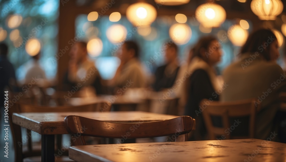 Poster warm cafe or restaurant atmosphere featuring soft defocused lighting and bokeh effects. ideal for ba