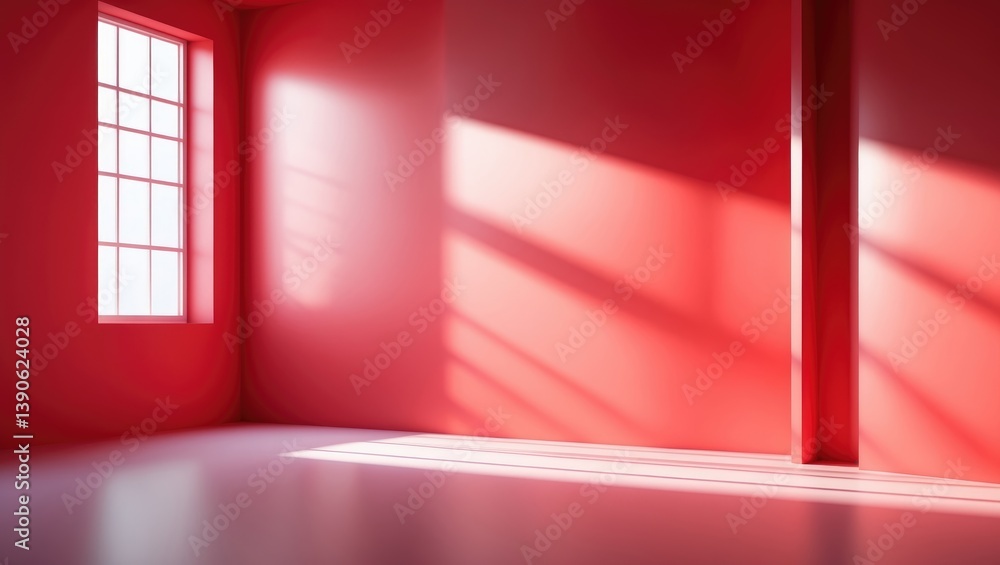 Poster wall interior backdrop for product display, featuring shadows from the window and a colored backgrou