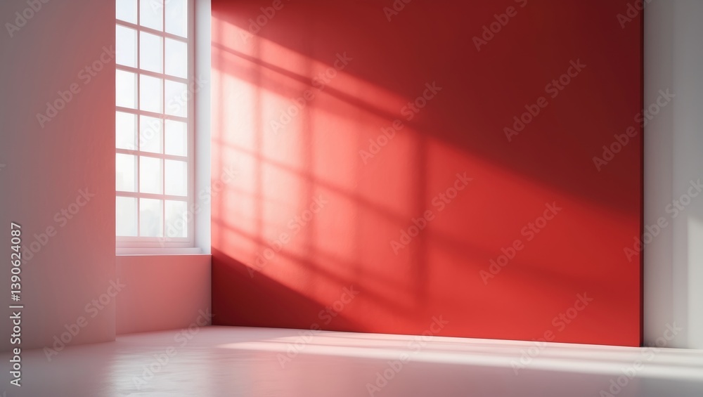 Poster wall interior backdrop, studio setting showcasing products with shadow from window color background 