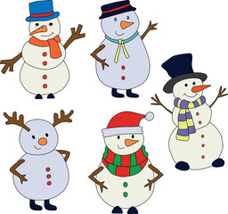 Snowman Clipart Illustrations: Hand-drawn Snowmen Doodles