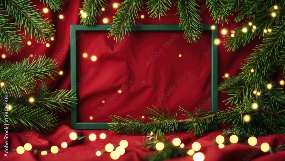 Aufkleber Christmas-themed background showcasing a tree and twinkling bokeh lights on canvas. Room for text