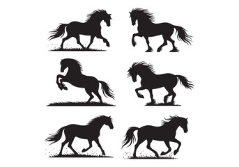 Horse silhouette icons - Set of six horse designs in different poses, ideal for equine-related projects