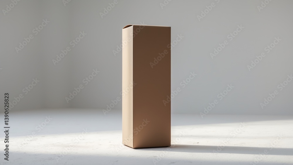 Poster tall brown cardboard box without any markings, set against a white backdrop. collection of packaging