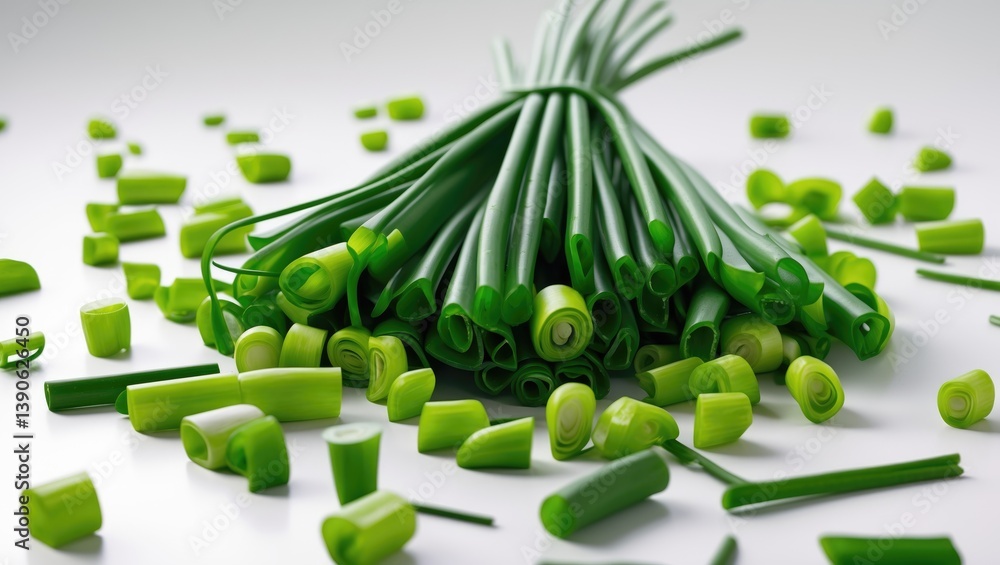 Poster isolated chopped chives and green onions with clipping path, macro close-up
