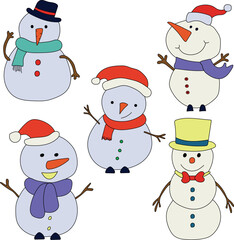 Snowman Clipart Illustrations: Hand-drawn Snowmen Doodles