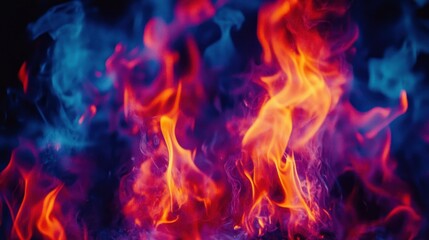 Fototapeta premium Vibrant blue and orange flames against a dark background