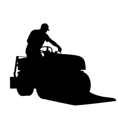Labor Day laborer operating a steamroller silhouette on white background  