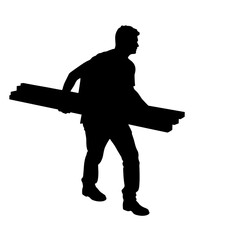Labor Day silhouette carrying wood planks against a white background  
