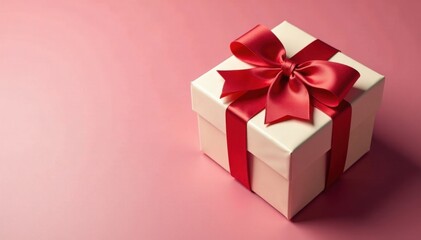 Obraz premium Elegant gift box, tied with a vibrant red ribbon , still life, holiday, surprise