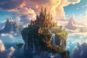 Dreamy Fantasy Castle Above the Clouds