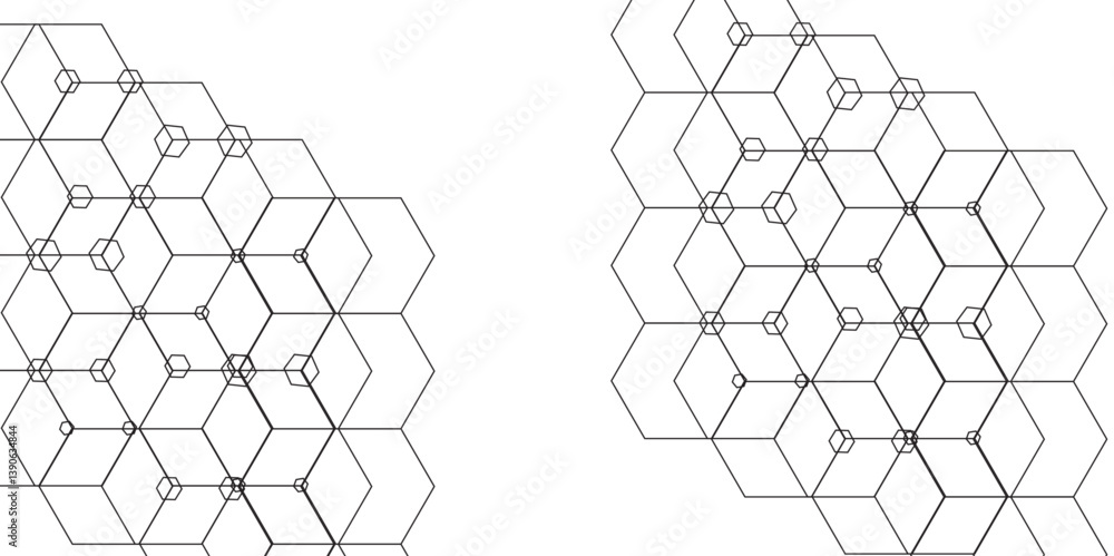 Poster luxury hexagonal abstract black metal background with golden light lines. dark 3d geometric texture 