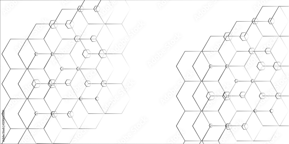 Poster luxury hexagonal abstract black metal background with golden light lines. dark 3d geometric texture 
