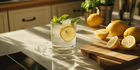Refreshing Lemonade With Mint In Kitchen